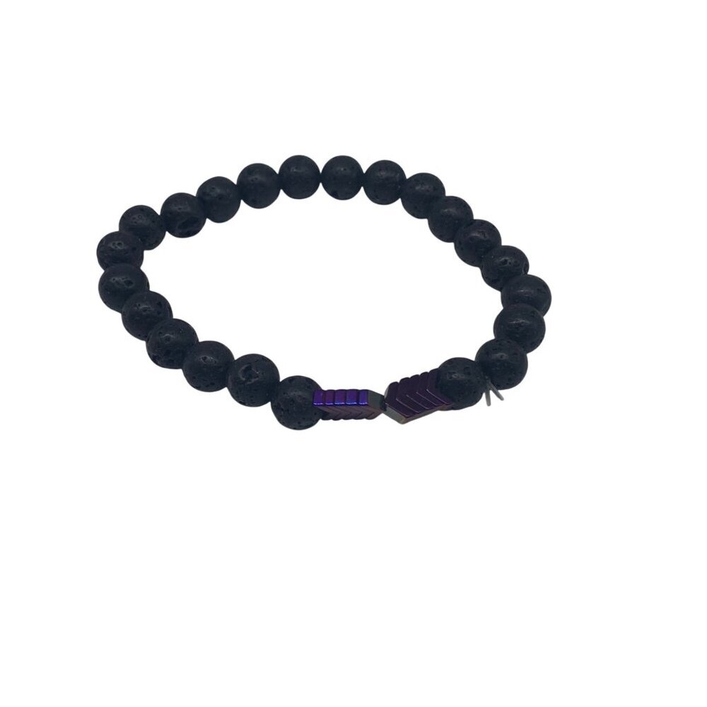 Cundo Lava Rock Beads Stretch Bracelet Unisex Black Purple Lightweight‎ Arrow